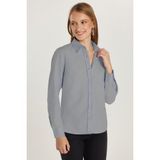 Tudors Kadın Slim Fit Dar Kesim Uzun Kollu Pamuklu Vücuda Oturan Dokulu Açık Lacivert Basic Gömlek - XL