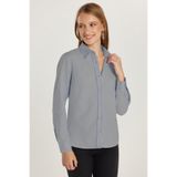 Tudors Kadın Slim Fit Dar Kesim Uzun Kollu Pamuklu Vücuda Oturan Dokulu Açık Lacivert Basic Gömlek
