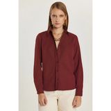 Tudors Kadın Slim Fit Dar Kesim Uzun Kollu Pamuklu Vücuda Oturan Dokulu Bordo Basic Gömlek