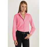 Tudors Kadın Slim Fit Dar Kesim Uzun Kollu Pamuklu Vücuda Oturan Dokulu Pembe Basic Gömlek - XL