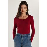 Tudors Kadın Slim Fit Dar Kesim Uzun Kollu Viskon Bordo Bluz