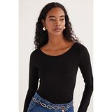 Tudors Kadın Slim Fit Dar Kesim Uzun Kollu Viskon Siyah Bluz