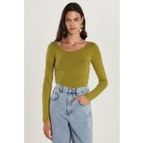 Tudors Kadın Slim Fit Dar Kesim Uzun Kollu Viskon Yeşil Bluz