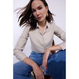 Tudors Kadın Slim Fit Dar Kesim Vucüda Oturan Uzun Kollu Açık Bej Basic Gömlek - XS