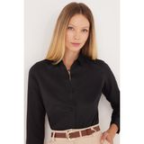 Tudors Kadın Slim Fit Dar Kesim Vücuda Oturan Uzun Kollu Basic Gömlek,Siyah Xl