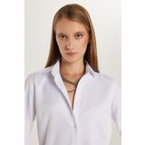 Tudors Kadın Slim Fit Dar Kesim Vucüda Oturan Uzun Kollu Beyaz Basic Gömlek