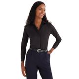 Tudors Kadın Slim Fit Dar Kesim Vucüda Oturan Uzun Kollu Gizli Düğme Detaylı Basic Gömlek,Siyah Xl