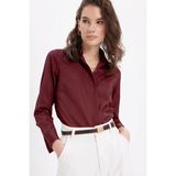 Tudors Kadın Slim Fit Dar Kesim Vucüda Oturan Uzun Kollu Gizli Düğme Detaylı Bordo Basic Gömlek