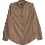 Tudors Kadın Slim Fit Dar Kesim Vucüda Oturan Uzun Kollu Gizli Düğme Detaylı Koyu Vizon Basic Gömlek - XS