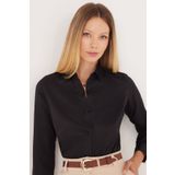 Tudors Kadın Slim Fit Dar Kesim Vucüda Oturan Uzun Kollu Siyah Basic Gömlek