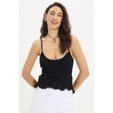 Tudors Kadın Slim Fit Dar Kesim%100 Pamuk Askılı Büzgülü V Yaka Siyah Bluz, S Beden