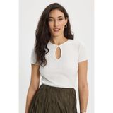 Tudors Kadın Slim Fit Dar Kesim%100 Pamuk Bisiklet Yaka Kısa Kol Ekru Crop Bluz