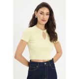 Tudors Kadın Slim Fit Dar Kesim%100 Pamuk Kısa Kollu Bisiklet Yaka Yeşil Crop Bluz
