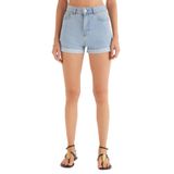 Tudors Kadın Slim Fit Dar Kesim%100 Pamuk Paça Katlamalı Jean Kot Şort,Koyu Mavi 34