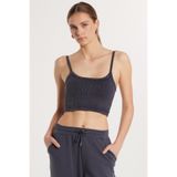 Tudors Kadın Slim Fit Kare Yaka Düz Basic Crop Atlet, L, KDN25268, Antrasit
