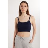 TUDORS Kadın Slim Fit Kare Yaka Düz Basic Crop Atlet, M, KDN25268, Lacivert