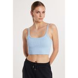 Tudors Kadın Slim Fit Kare Yaka Düz Basic Crop Atlet, S, KDN25268, Mavi