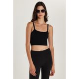 TUDORS Kadın Slim Fit Kare Yaka Düz Basic Crop Atlet, S, KDN25268, Siyah