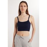 Tudors Kadın Slim Fit Kare Yaka Düz Basic Lacivert Crop Atlet