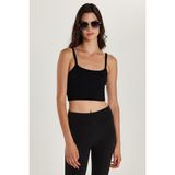Tudors Kadın Slim Fit Kare Yaka Düz Basic Siyah Crop Atlet