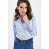 Tudors Kadın Slim Fit Non-Iron Pamuklu Gömlek, Mavi, XL