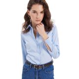 Tudors Kadın Slim Fit Non Iron Pamuklu Vücuda Oturan Ütü Gerektirmez Pensli Gömlek,Mavi M