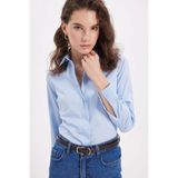 Tudors Kadın Slim Fit Non-Iron Pamuklu Vücuda Oturan Ütü Gerektirmez Pensli Mavi Gömlek - XS