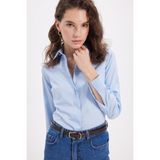 Tudors Kadın Slim Fit Non-Iron Pamuklu Vücuda Oturan Ütü Gerektirmez Pensli Mavi Gömlek