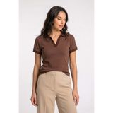 Tudors Kadın Slim Fit Polo Yaka T-shirt, Pamuklu, Kısa Kollu, Kahverengi, L Beden