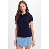 Tudors Kadın Slim Fit Polo Yaka T-shirt,%100 Pamuk, Lacivert, XL