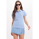 Tudors Kadın Slim Fit Polo Yaka T-shirt,%100 Pamuk, Mavi, M Beden