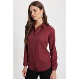 Tudors Kadın Slim Fit Uzun Kollu Gömlek, Bordo, 2XL