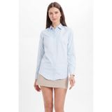 Tudors Kadın Slim Fit Uzun Kollu Gömlek, Mavi, S Beden