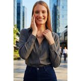 Tudors Kadın Slim Fit Uzun Kollu Pamuklu Gömlek, Antrasit