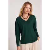 Tudors Kadın Slim Fit V Yaka Viskonlu Bluz, Yeşil, XS-S