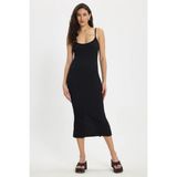Tudors Kadın Slim Fit Vücuda Oturan askılı Likralı Midi Boy Siyah Elbise - XS