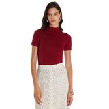 Tudors Kadın Standart Fit Kısa Kollu Yarım Balıkçı Yaka Bluz,Bordo 2Xl
