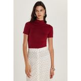 Tudors Kadın Standart Fit Kısa Kollu Yarım Balıkçı Yaka Bordo Bluz - XL