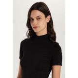 Tudors Kadın Standart Fit Kısa Kollu Yarım Balıkçı Yaka Siyah Bluz - 2XL - Lacivert