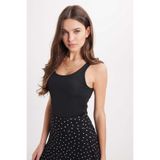Tudors Kadın Standart Fit Kolsuz Halter Yaka Siyah Crop Atlet, XL