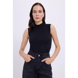 Tudors Kadın Standart Fit Normal Kesim Sıfır Kol Yarım Balıkçı Yaka Bluz,Siyah Xl