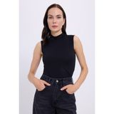 Tudors Kadın Standart Fit Normal Kesim Sıfır Kol Yarım Balıkçı Yaka Siyah Bluz