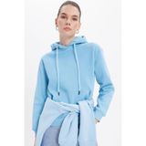 TUDORS Kapüşonlu Kanguru Cepli Relax Fit Pamuklu Sweatshirt, L, SW250024, Mavi, kadın