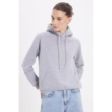 TUDORS Kapüşonlu Kanguru Cepli Relax Fit Pamuklu Sweatshirt, M, SW250024, Gri, kadın