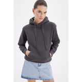 TUDORS Kapüşonlu Kanguru Cepli Relax Fit Sweatshirt, M, SW250024-52, Füme, kadın
