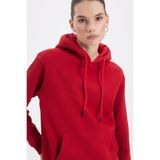 TUDORS Kapüşonlu Relax Fit Pamuklu Kanguru Cepli Sweatshirt, L, SW250024, Kırmızı, kadın