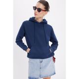 TUDORS Kapüşonlu Relax Fit Pamuklu Kanguru Cepli Sweatshirt, L, SW250024, Lacivert, kadın