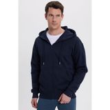 TUDORS Kapüşonlu Relax Fit Pamuklu Tam Fermuarlı Kanguru Cepli Sırt Çantalı Sweatshirt, L, SW250036, Lacivert, erkek