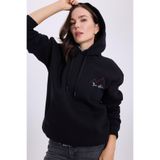 TUDORS Kapüşonlu Sweatshirt Oversize Geniş Kesim İçi Polarlı Baskılı, M, SW250027, Siyah, kadın