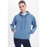 TUDORS Kapüşonlu Sweatshirt Oversize Geniş Kesim İçi Polarlı İndigo, L, SW250025, İndigo, kadın